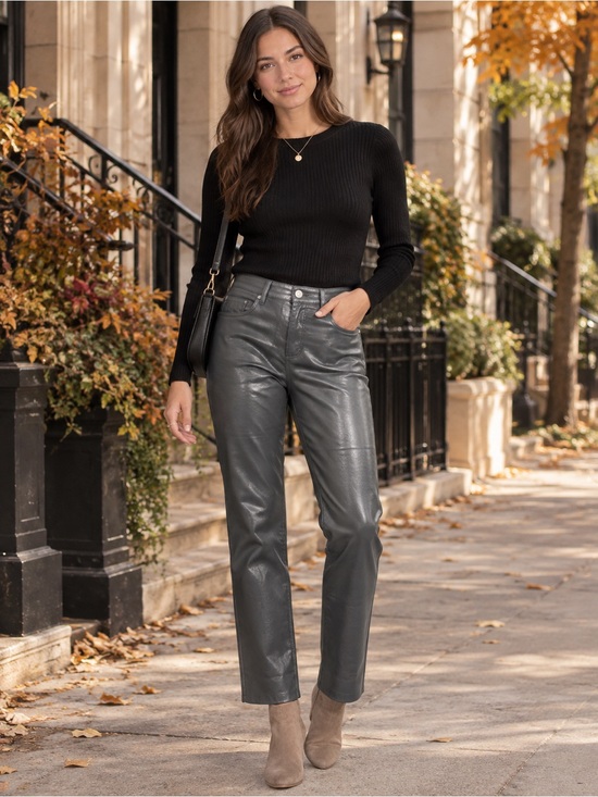Wilfred Denim - Aritzia Wilfred Melina High Waisted Vegan Leather Pants Charcoal Grey Small S